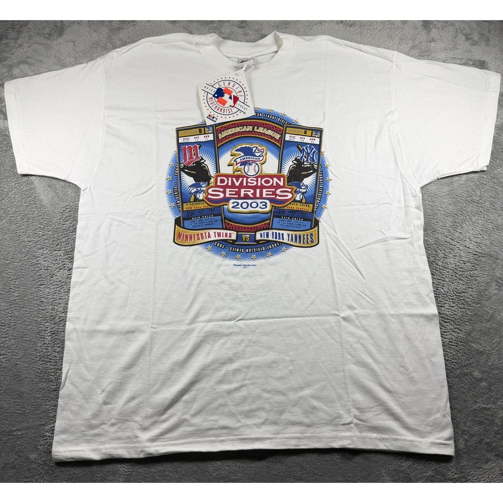 Vtg Y2K 2003 Twins Yankees ALDS Fruit of the Loom White Tee 2XL NWT Flaws